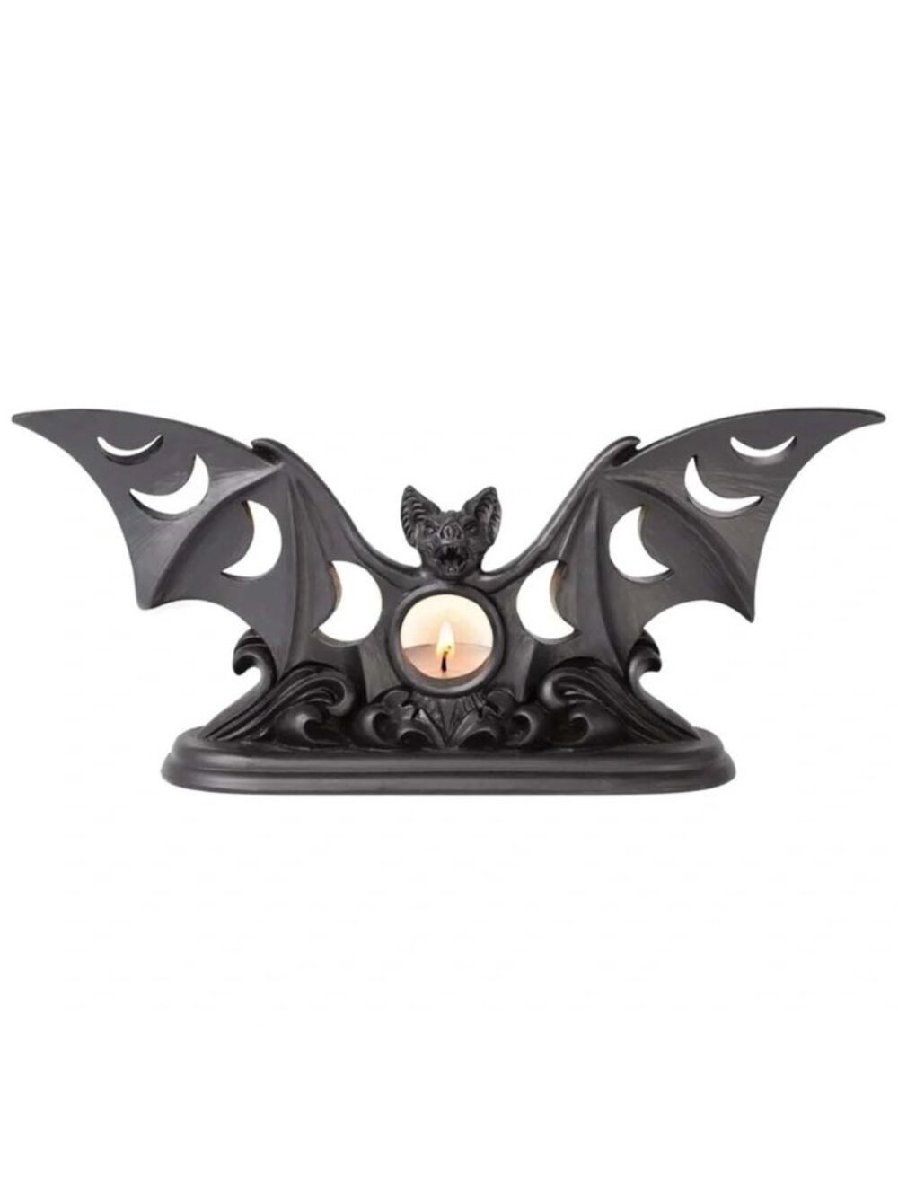 LAST CHANCE!! Alchemy Gothic Lunaeca Bat Tea Light Holder Black Resin NWT